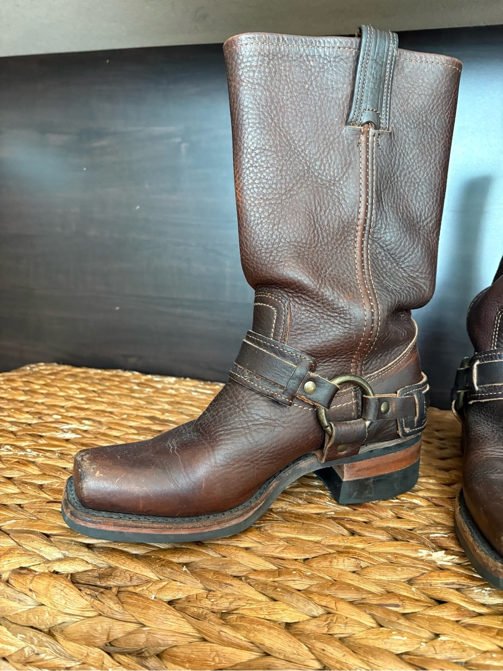 Frye Dark Brown Leather Harness Western Boots - Picture 5 of 9